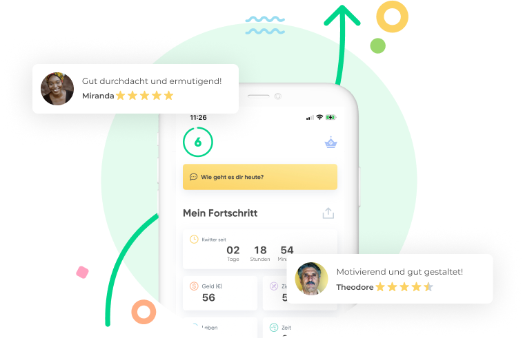 Dashboard der Anwendung zur Raucherentwöhnung, Kwit