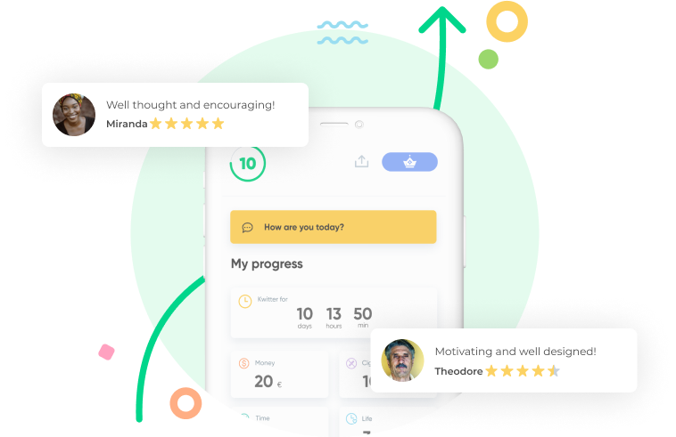 Dashboard of the quit smoking application, Kwit